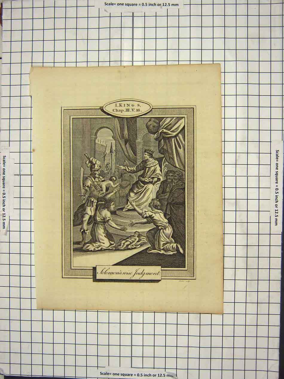 Original Old Antique Print I. Kings Chap 3. V 16 Solmon'S Wise Judgement