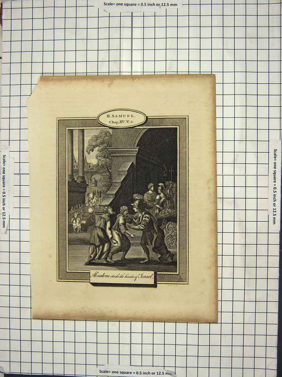 Original Old Antique Print Ii Samuel Chap. Xv V.5 Hearts Israel
