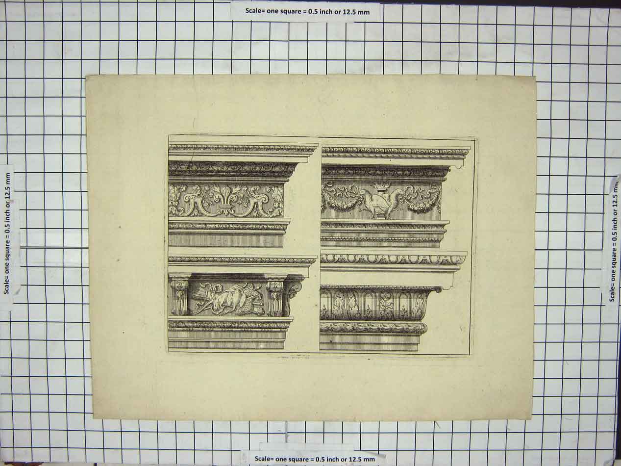 Original Old Antique Print Stone Pillar Patterns Architecture C.1657