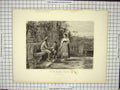 Original Old Antique Print In The Borghese Gardens Villa Bagpipes Victorian