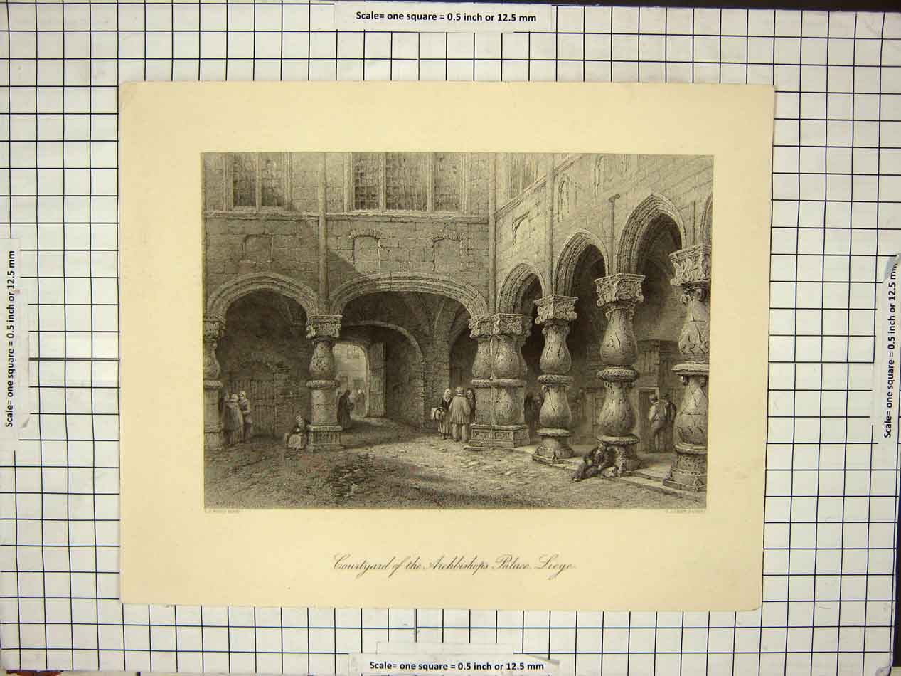 Original Old Antique Print Counrty Aid The Archbishops Palace Leige 20th