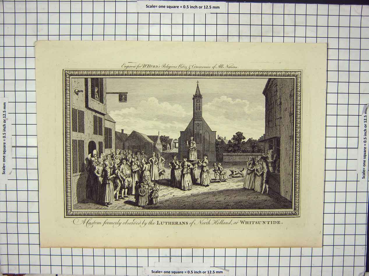 Original Old Antique Print North Holland At Whitsuntide Lutherans 20th Century