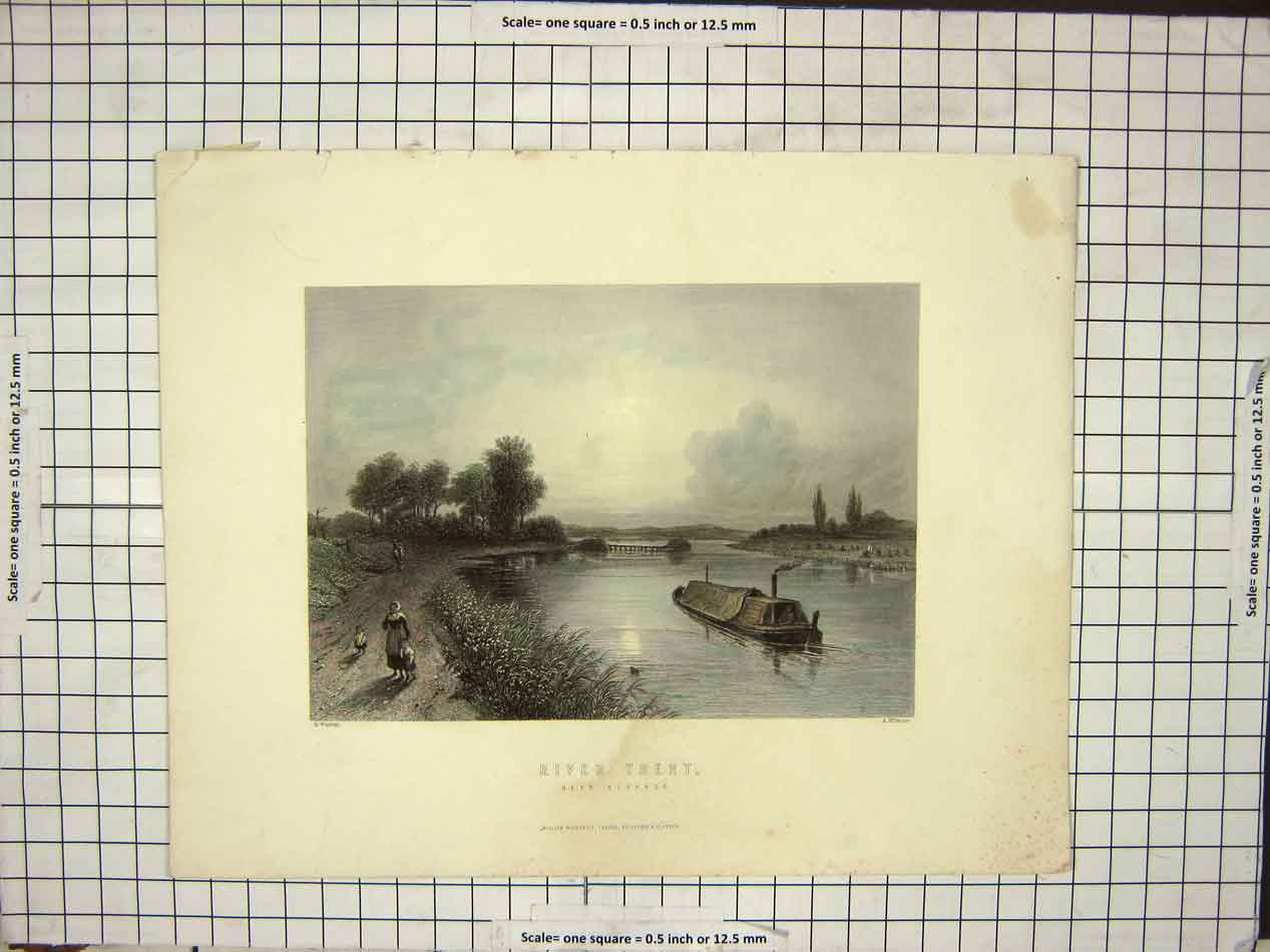Original Old Antique Print River Trent Near Wichnor House Boat