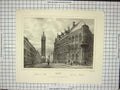Original Old Antique Print Gand The Town Hall Clock Tower Towns People