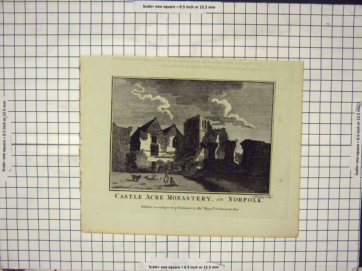 Original Old Antique Print Castle Acre Monastery In Norfok