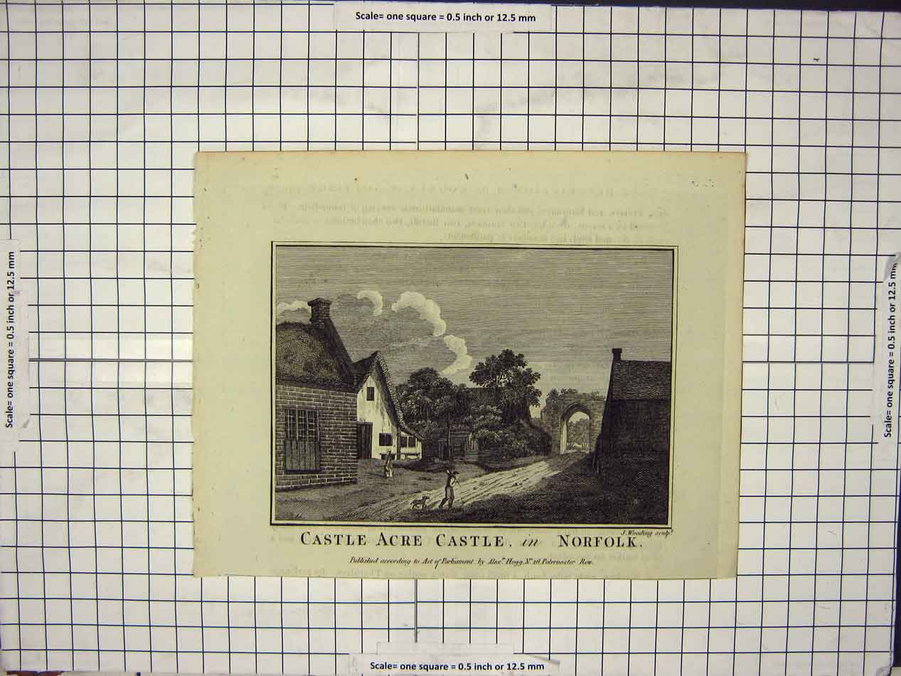 Original Old Antique Print Castle Acre Castle In Norfolk