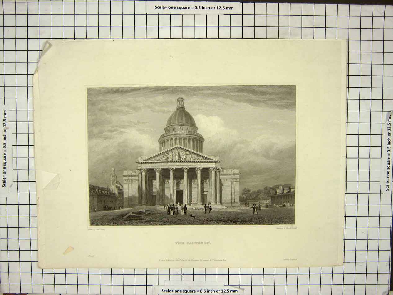 Original Old Antique Print The Panteon French Architecture Burial