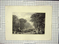 Original Old Antique Print Parade Crowds Trees Siers Children