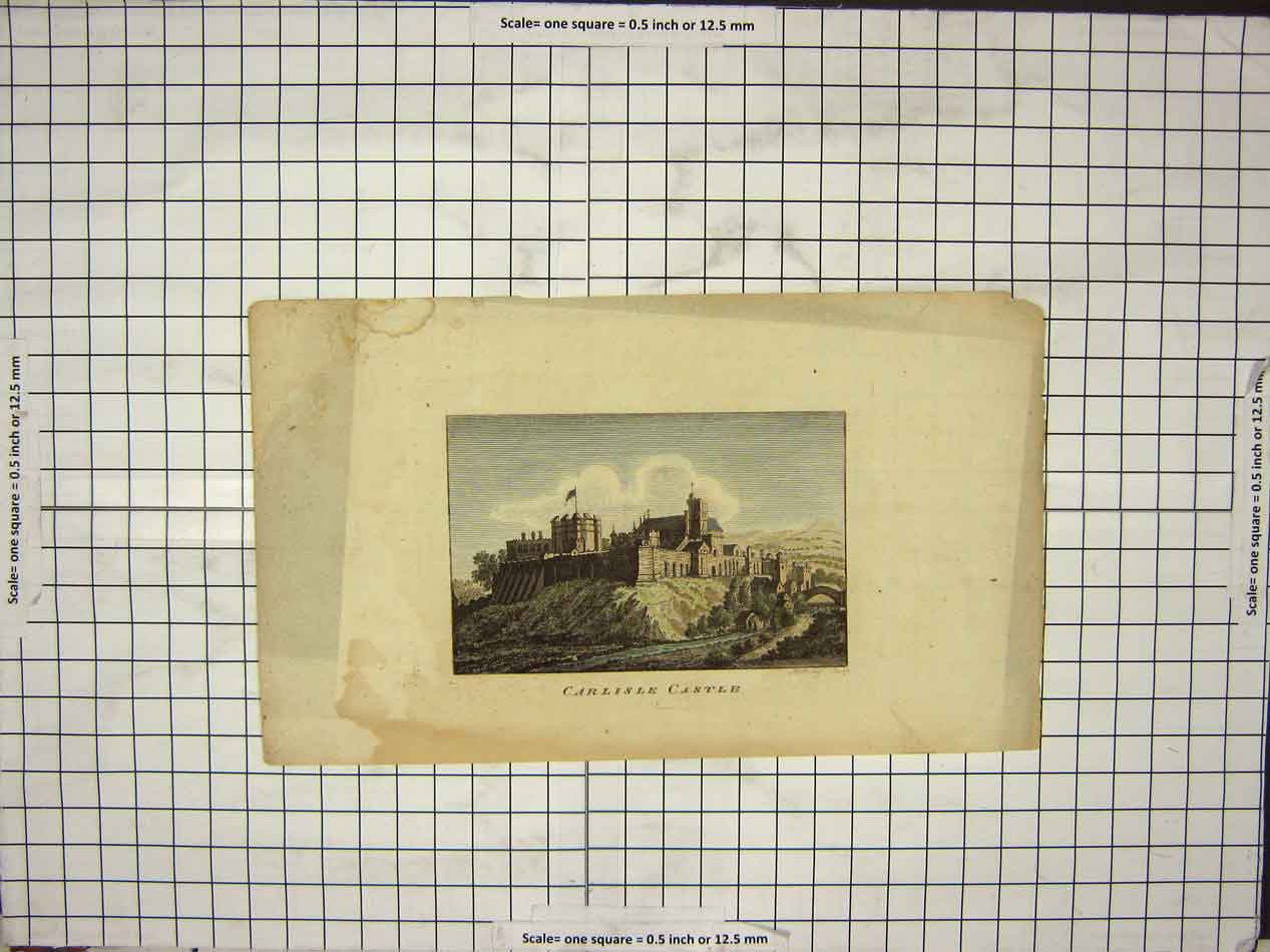 Original Old Antique Print Carlisle Castle English Bridge Stone Walls