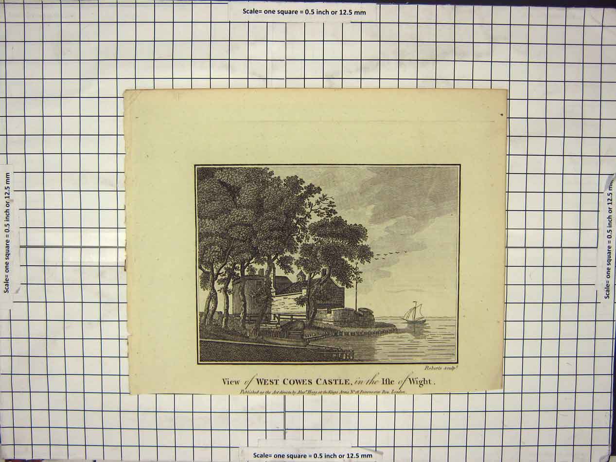 Original Old Antique Print West Cowes Castle Isle Wight Boat