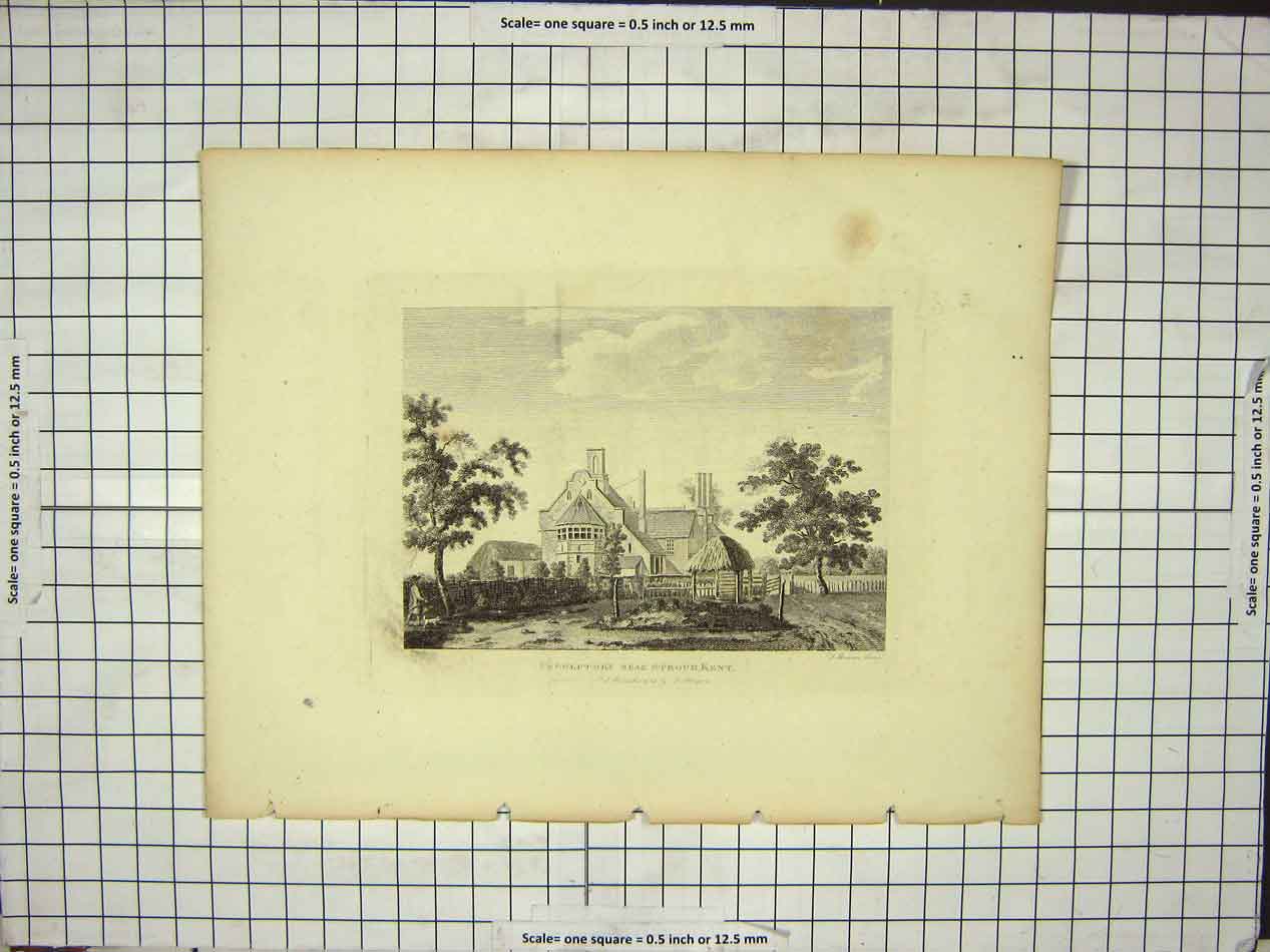 Original Old Antique Print Preceptory Near Stroud Kent Trees