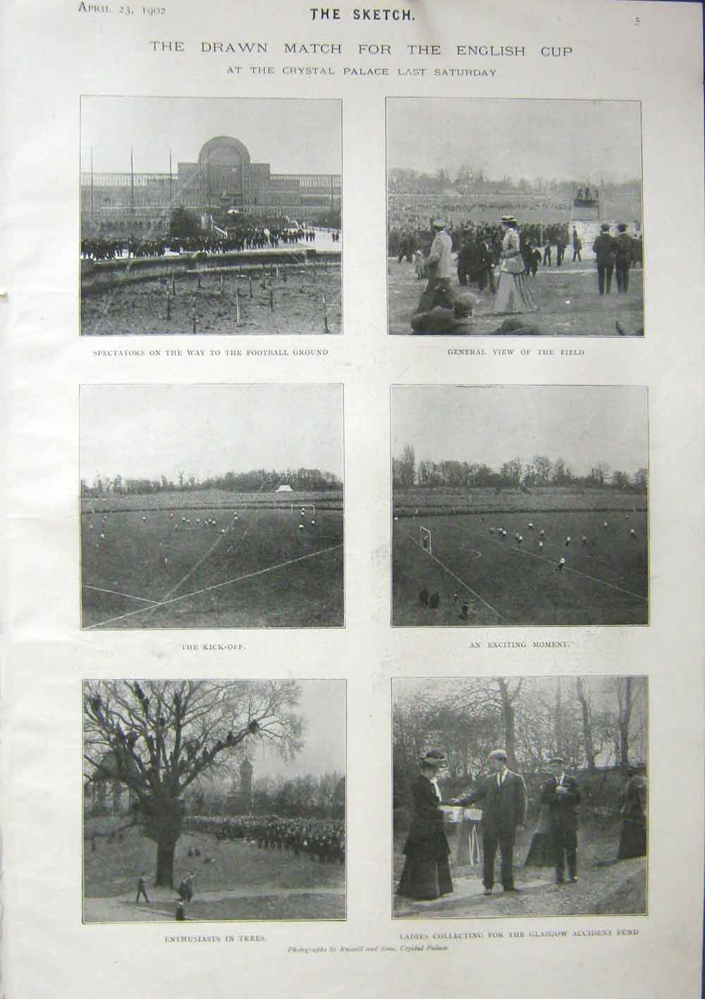 Original Old Antique Print The Sketch 1902 Drawn Match For English Cup 20th