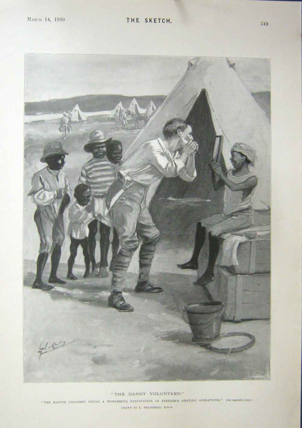 Original Old Antique Print The Sketch 1900 Dandy Volunteer 20th