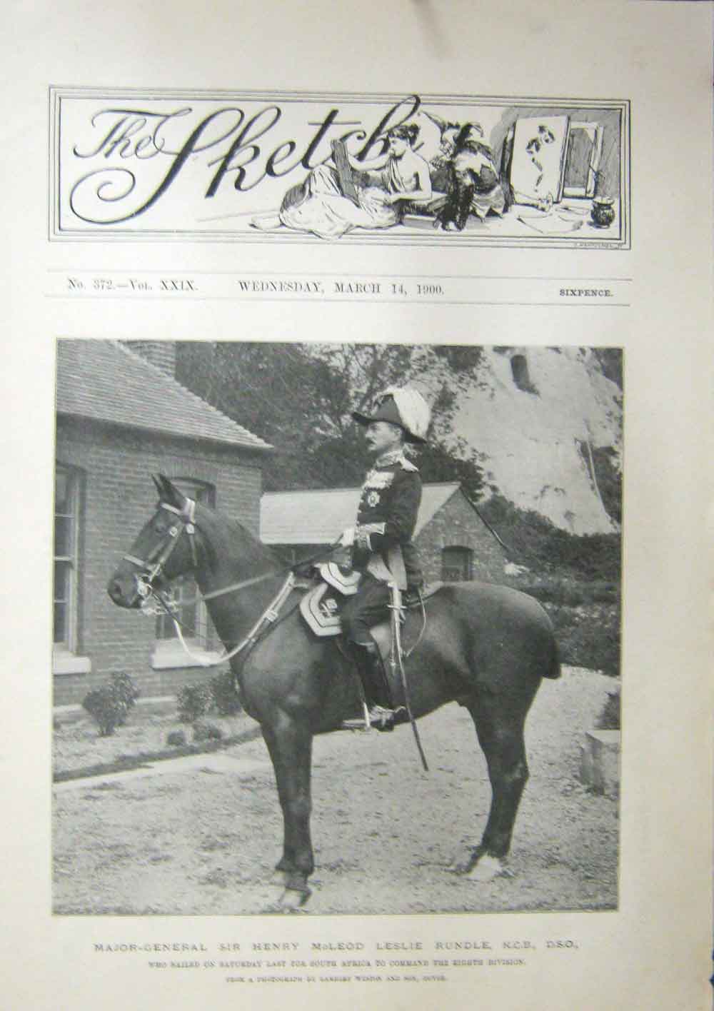 Original Old Antique Print The Sketch 1900 Major General Henry Mcleod Victorian
