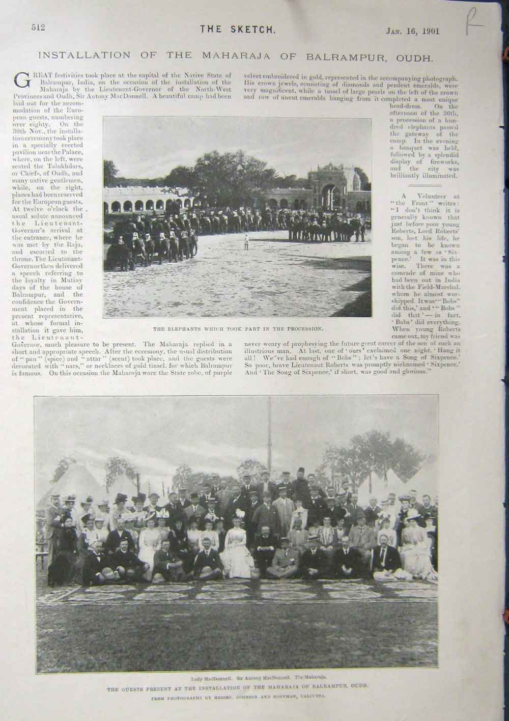 Original Old Antique Print The Sketch 1901 Installation MaharajaVictorian