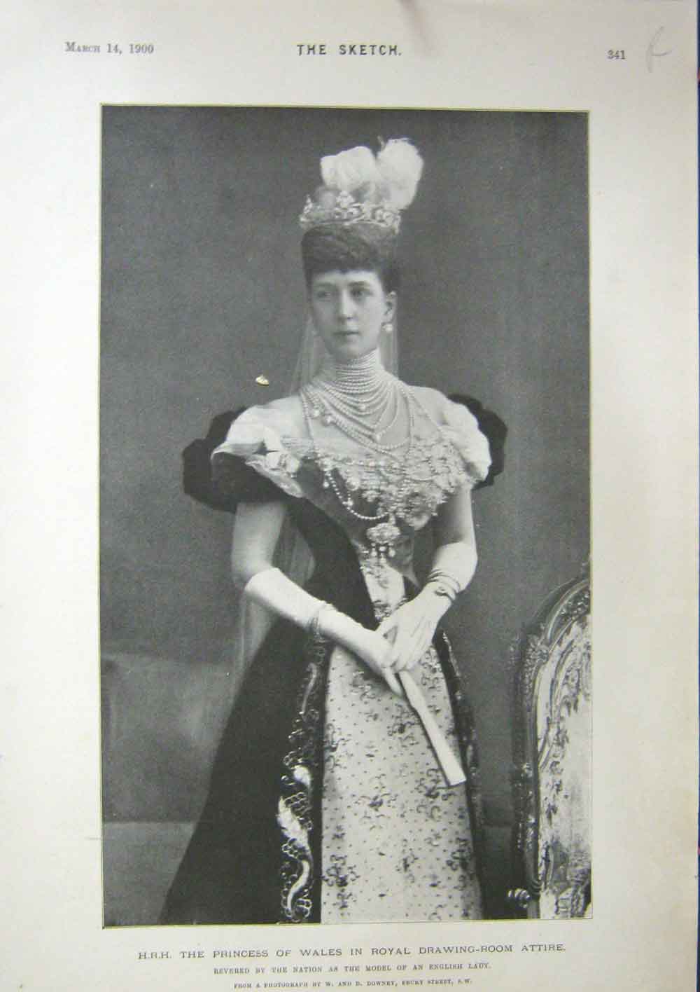 Original Old Antique Print The Sketch 1900 Princess Wales H.R.H 20th