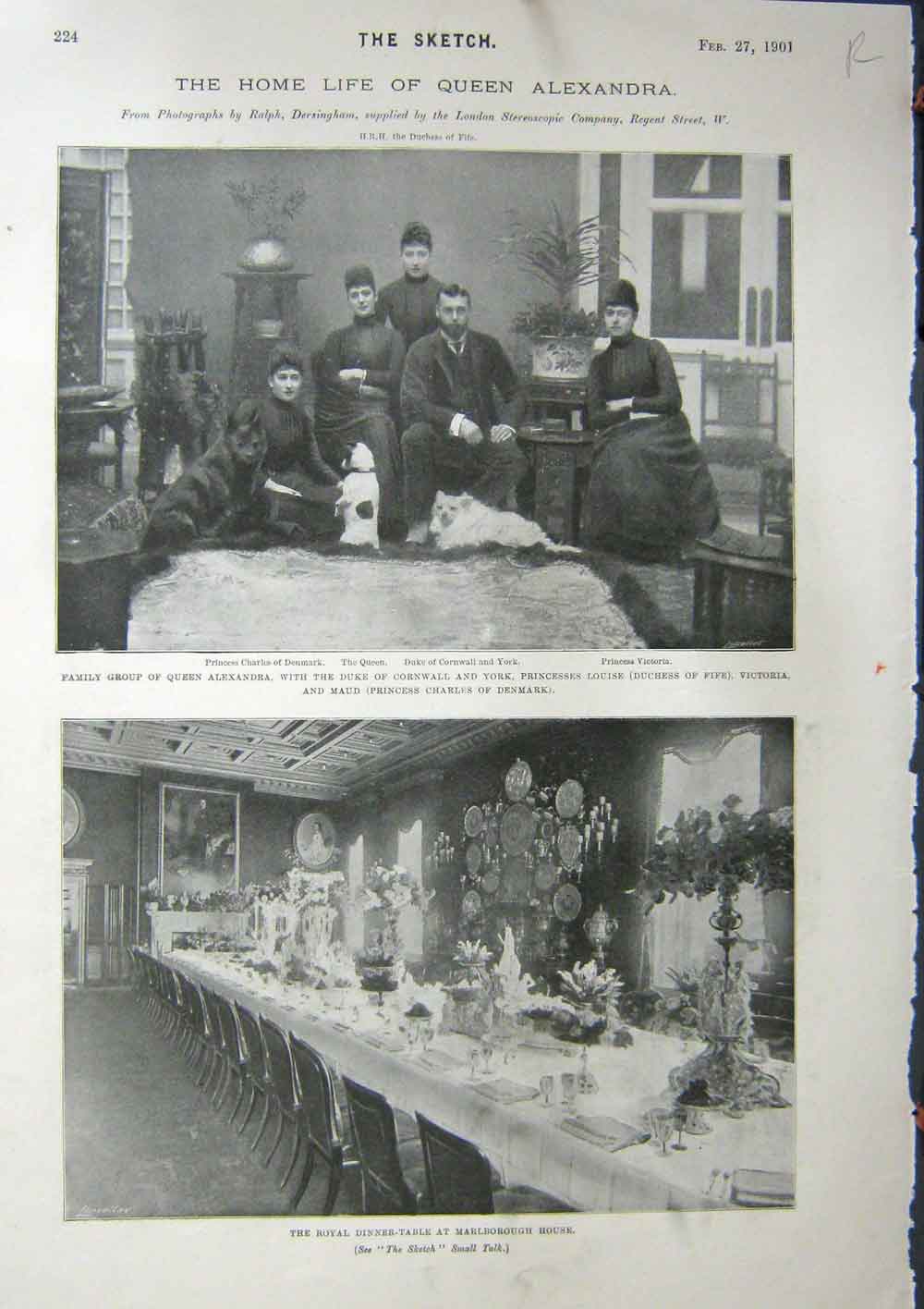 Original Old Antique Print The Sketch 1901 Home Life Queen AlexandraVictorian