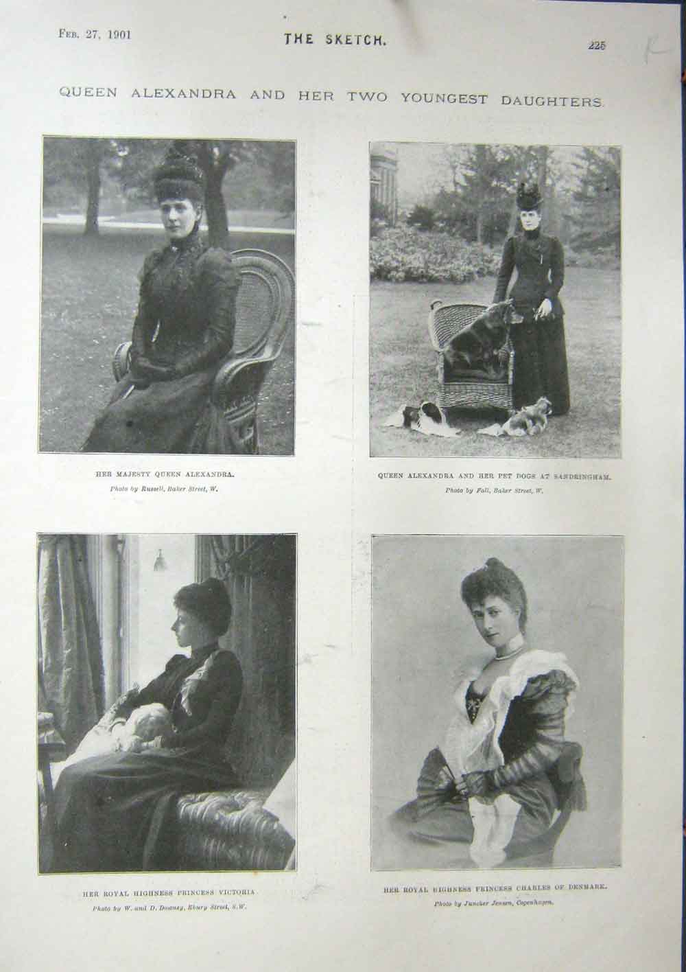 Original Old Antique Print The Sketch 1901 Queen Alexandra Two Daughters 20th