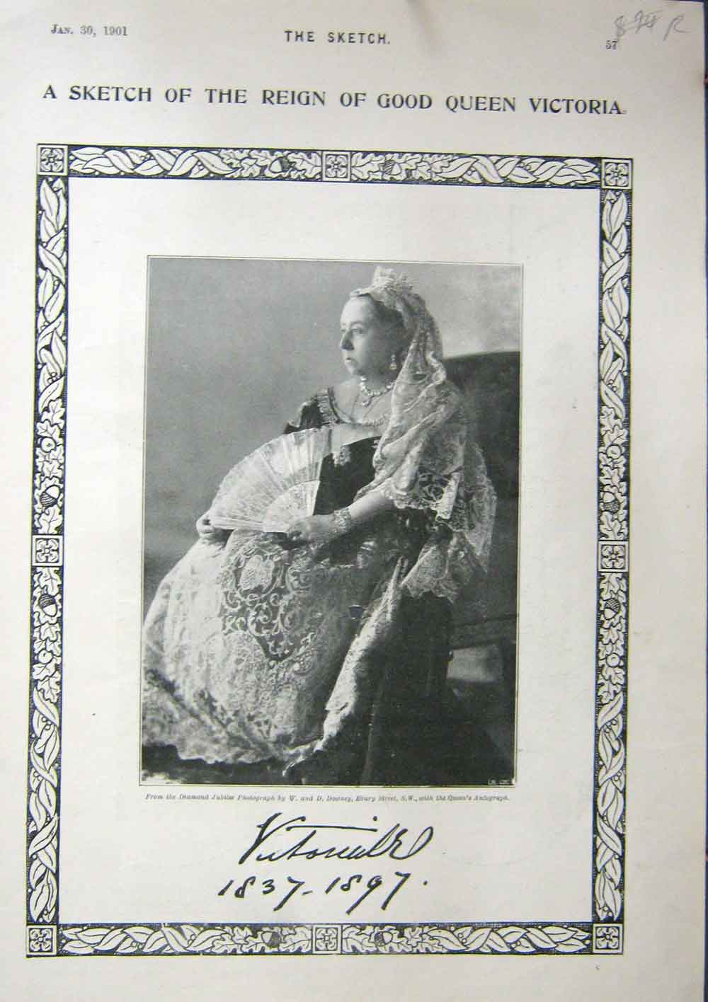 Original Old Antique Print The Sketch 1901 Reign Queen Victoria 20th
