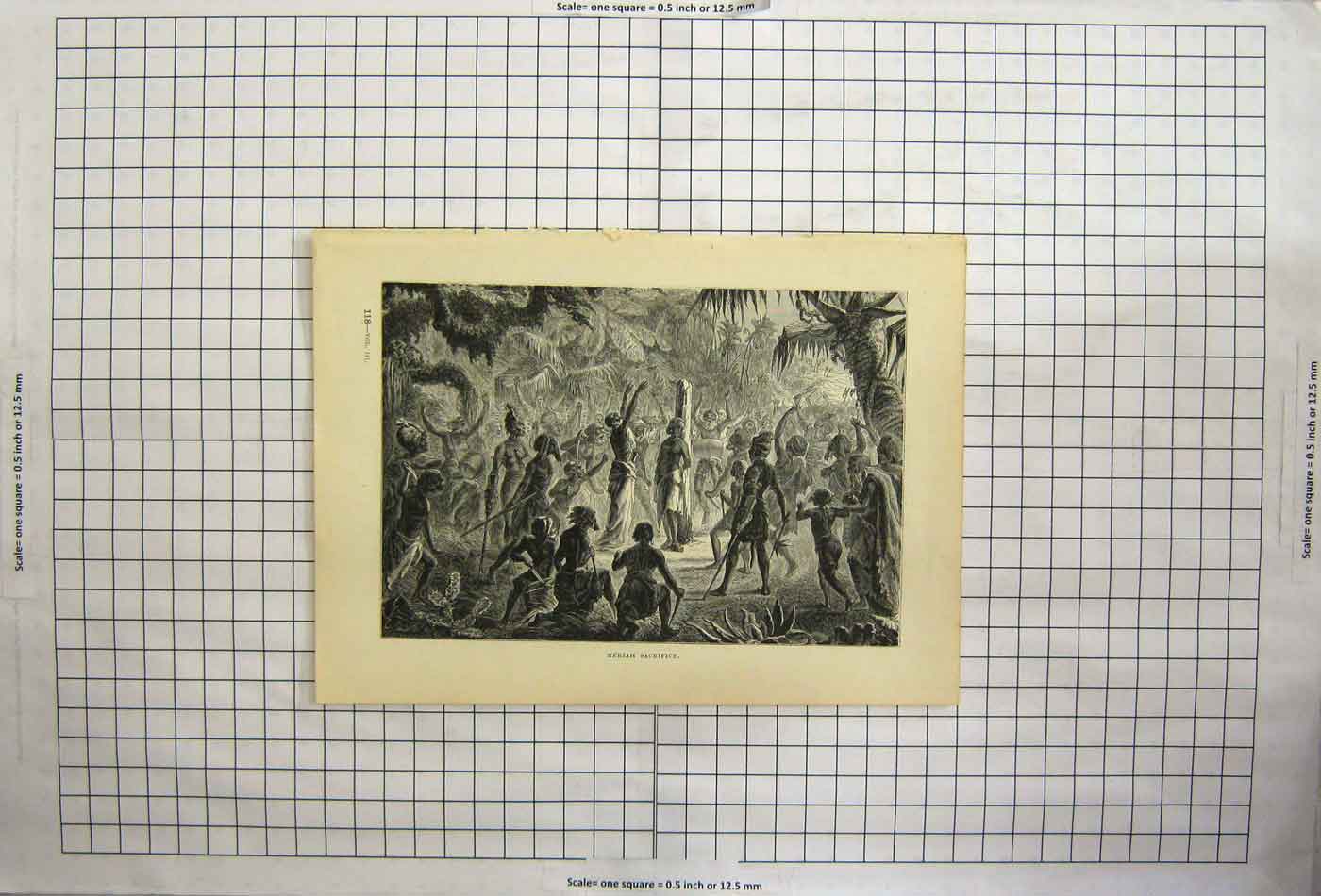 Original Old Antique Print Meriah Sacrifice Indian Tribe Ceremony