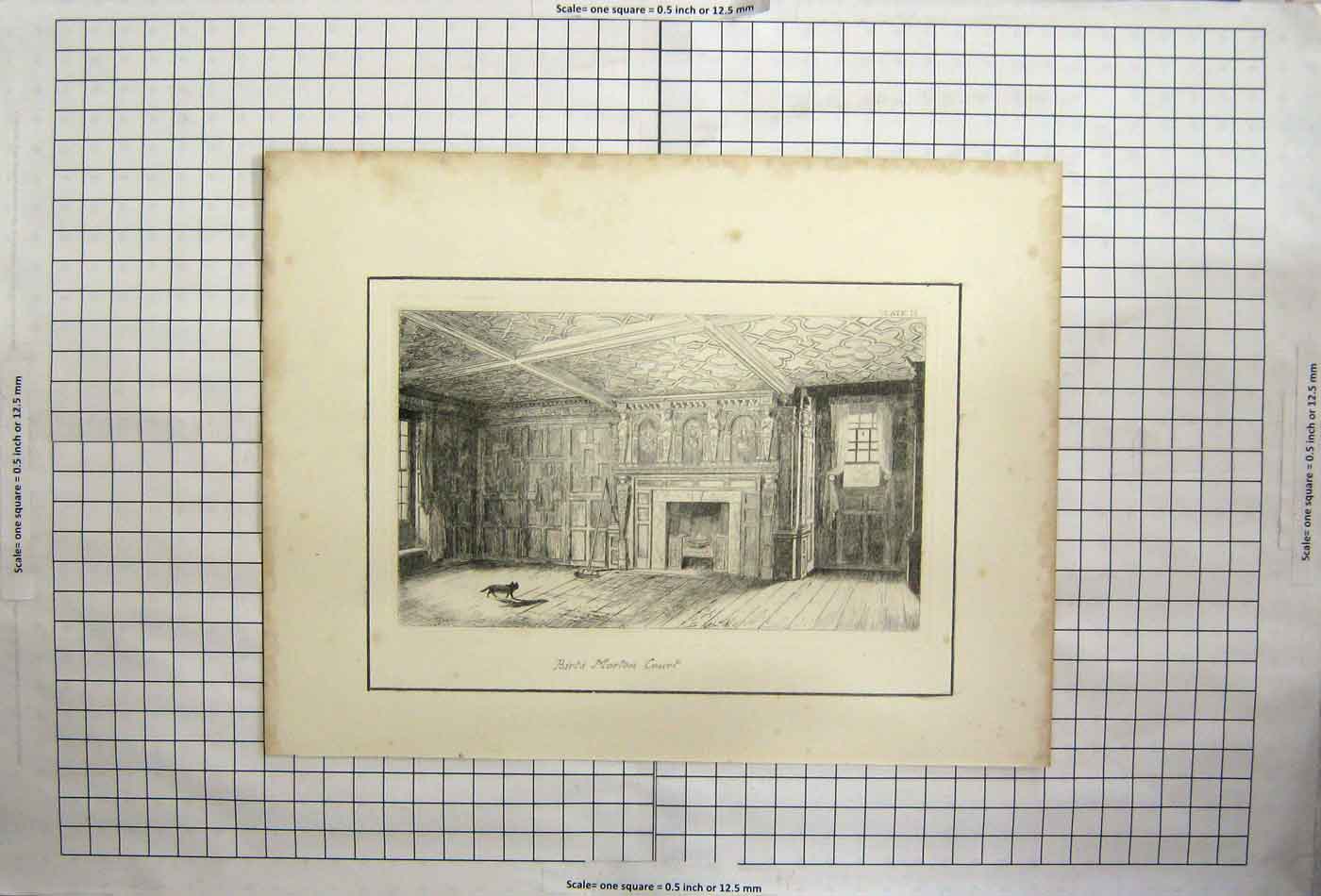 Original Old Antique Print Birt'S Morton Court Grand Fire Place Black Animal