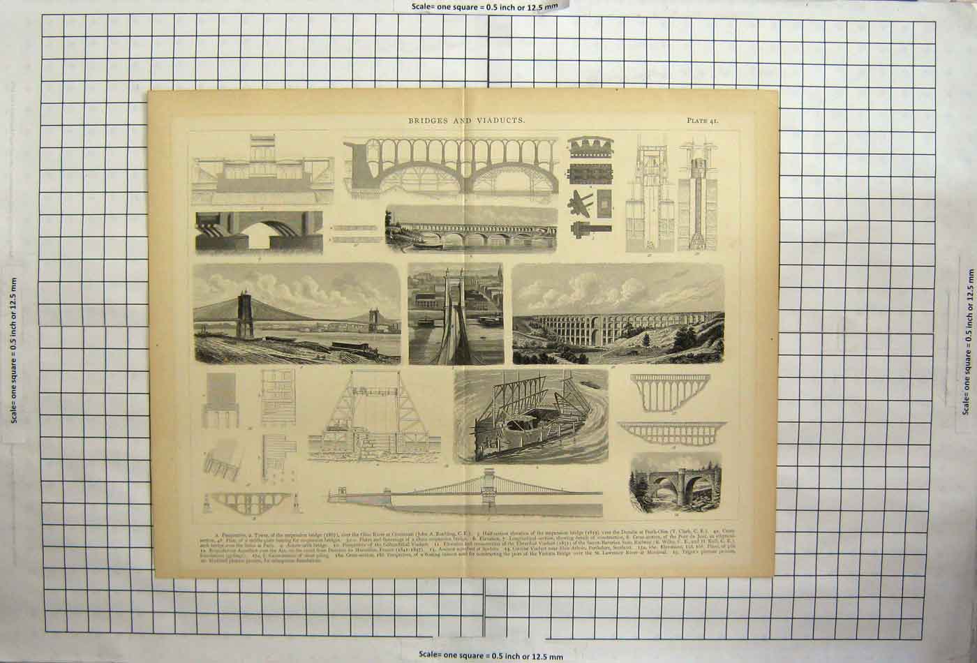 Original Old Antique Print Bridges And Viaducts Plate 41 Steel Stone