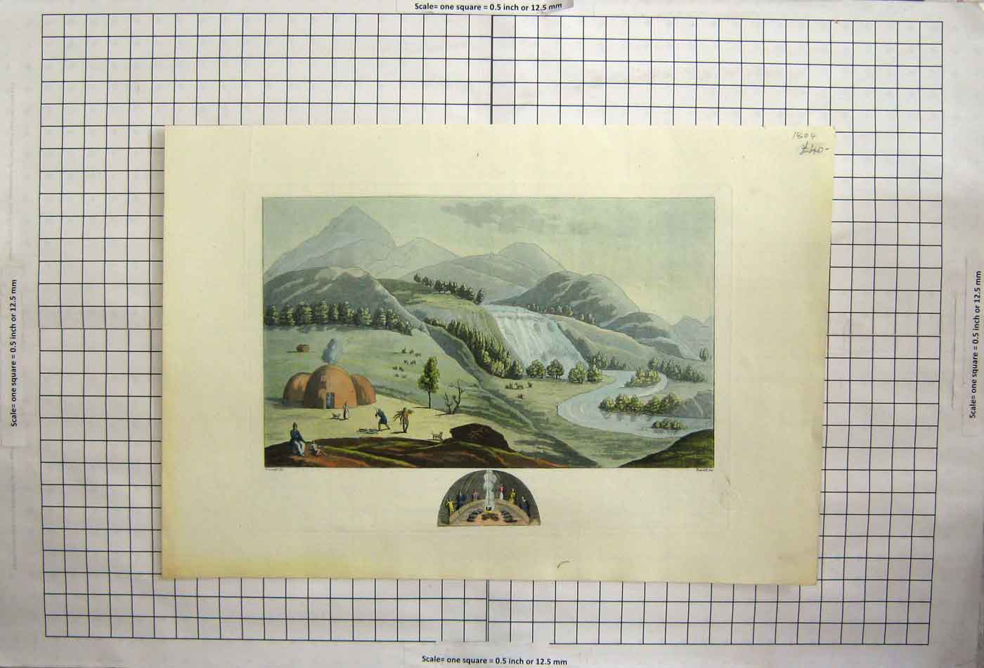 Original Old Antique Print Open Plains Huts Wild Animals Farming