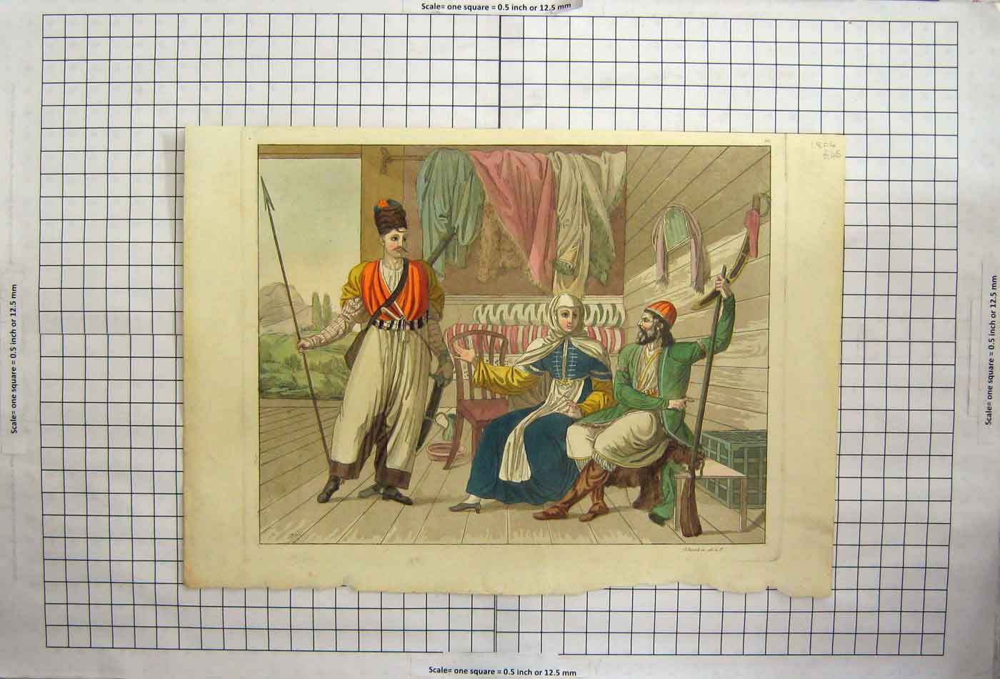 Original Old Antique Print Inside Weapons Guns Spears Introduction