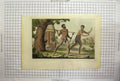 Original Old Antique Print Africa Weapons Huts Man Woman Anique