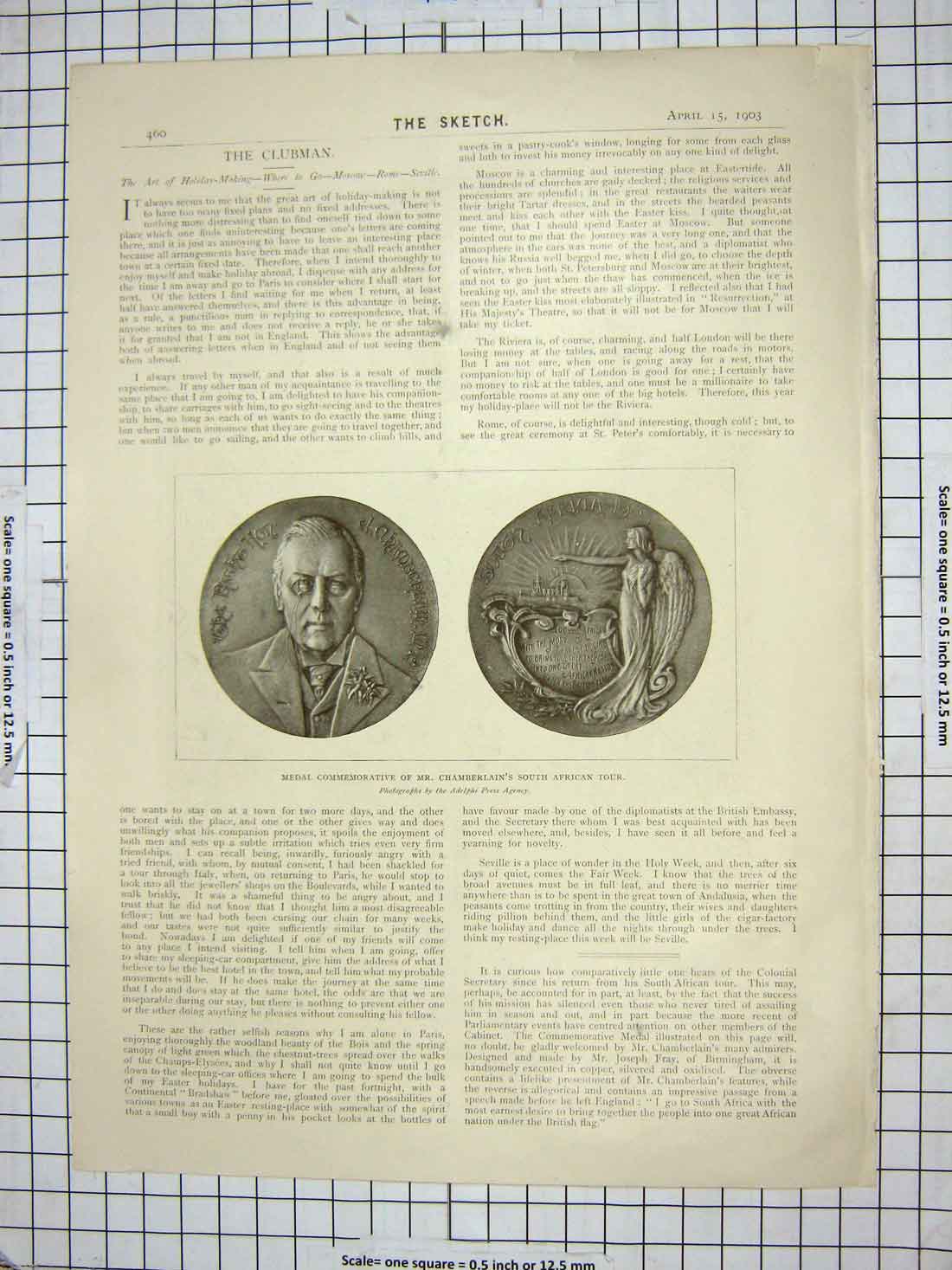 Old Antique Print Medal Chamberlain South Africa Tour Brighton Holidays