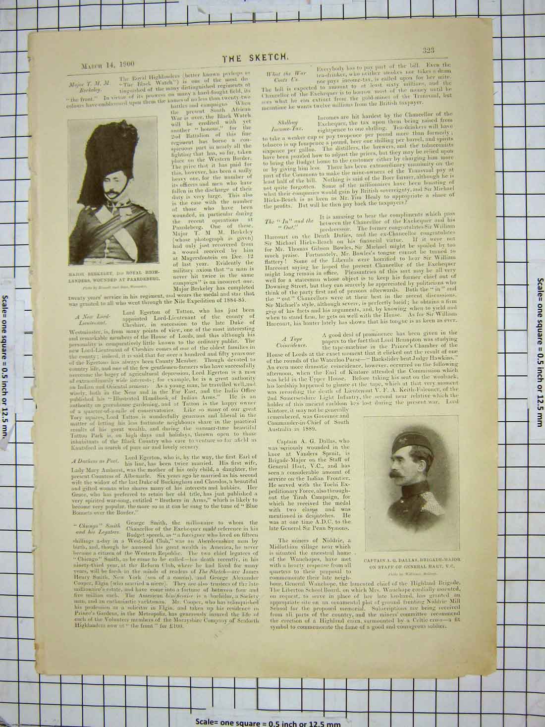 Old Antique Print Major Berkeley Highlanders Paardeberg Dallas Santley