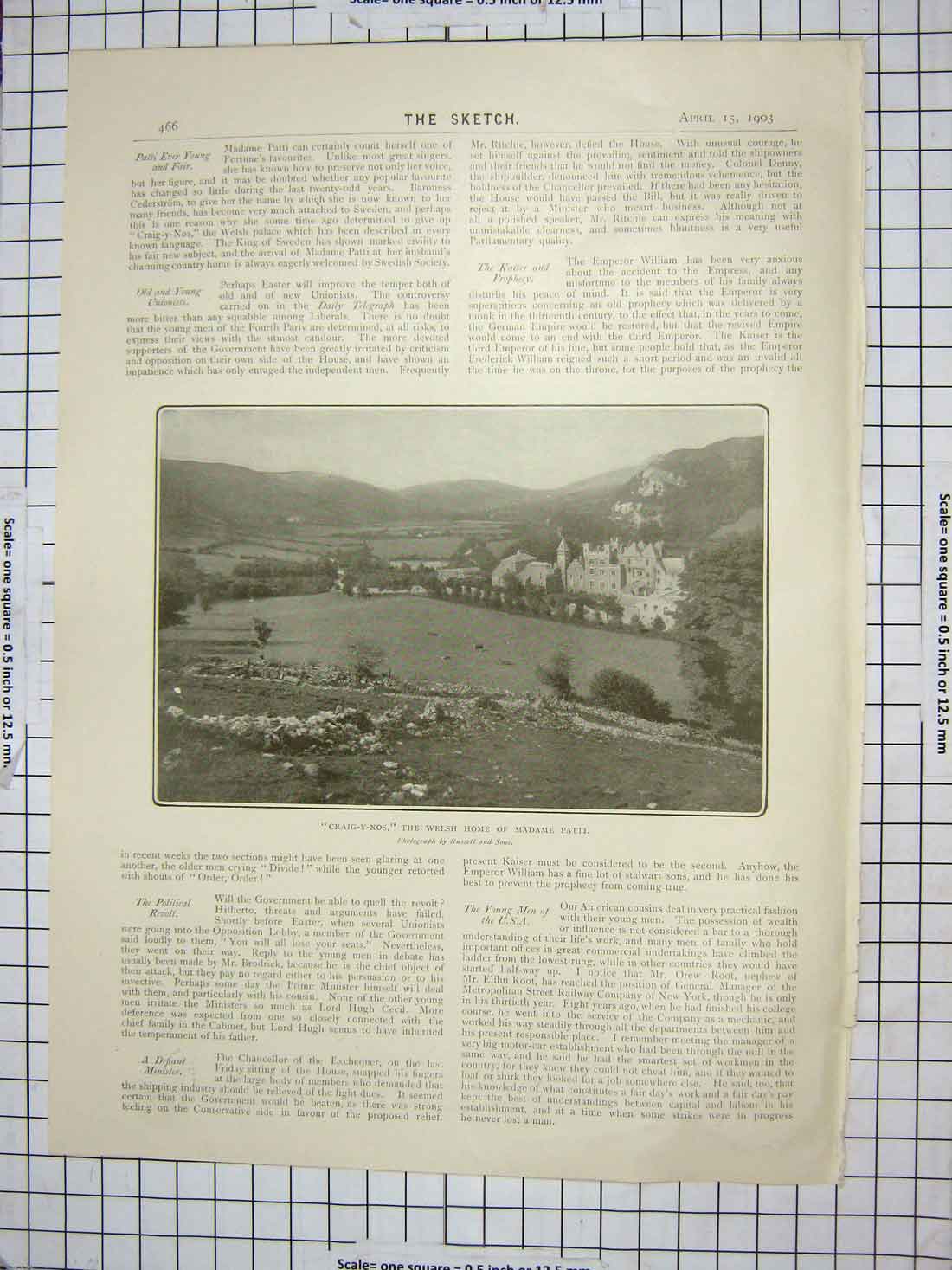 Original Old Antique Print Craig-Y-Nos Welsh Hom Madame Patti Tiber Bay Naples