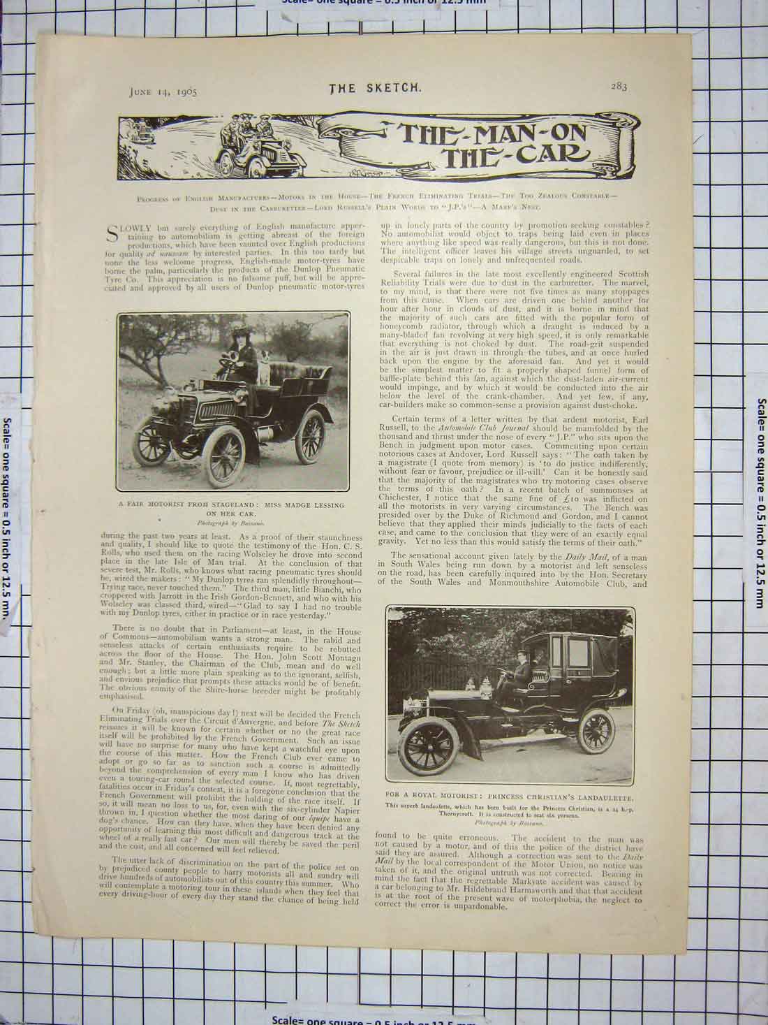 Old Antique Print Madge Lessing Car Princess Landaulette Hussars Horse