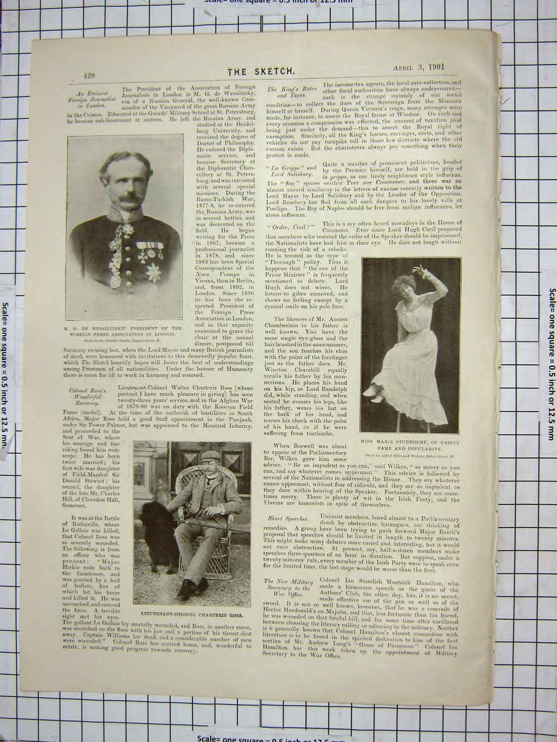 Old Antique Print Wessilitsky Charteris Ros Studholme Lady Curzon India