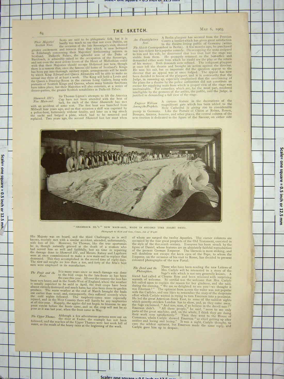 Original Old Antique Print Shamrock Main-Sail Ship King Bedroom Embassy Paris