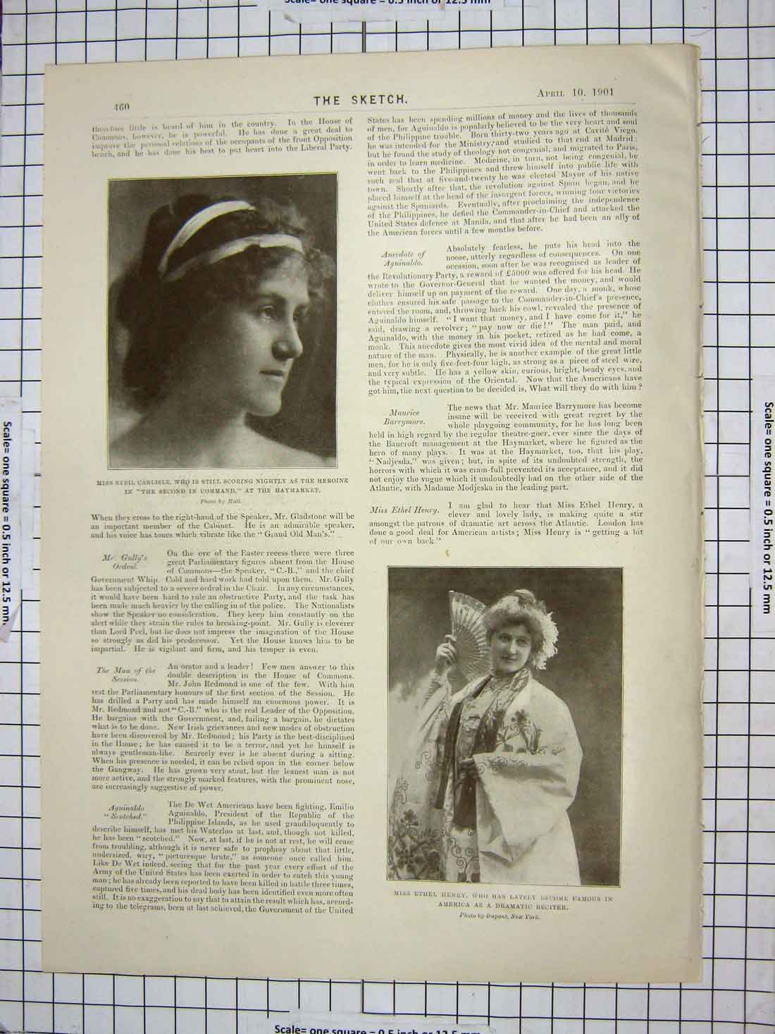 Old Antique Print Carlisle Theatre Ethel Henry Duchess Wellington Leno