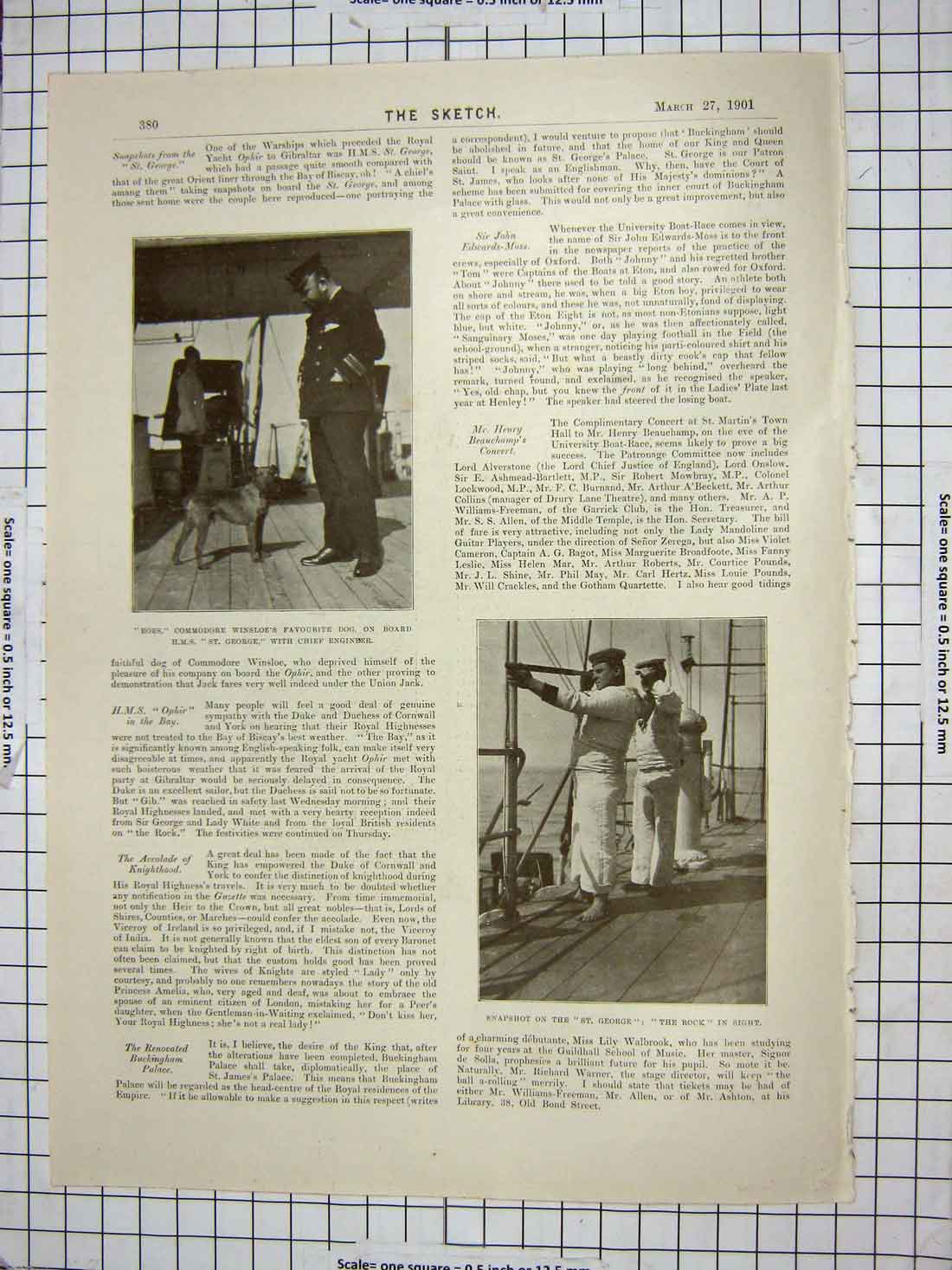 Old Antique Print Bobs Winsloe Dog George Ship Duchess Manchester Duke