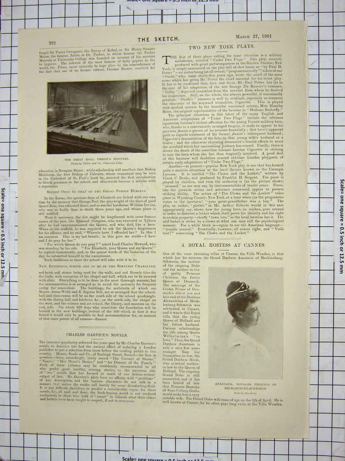 Original Old Antique Print Hall Christ'S Hospital Anastasia Dowager Cloisters