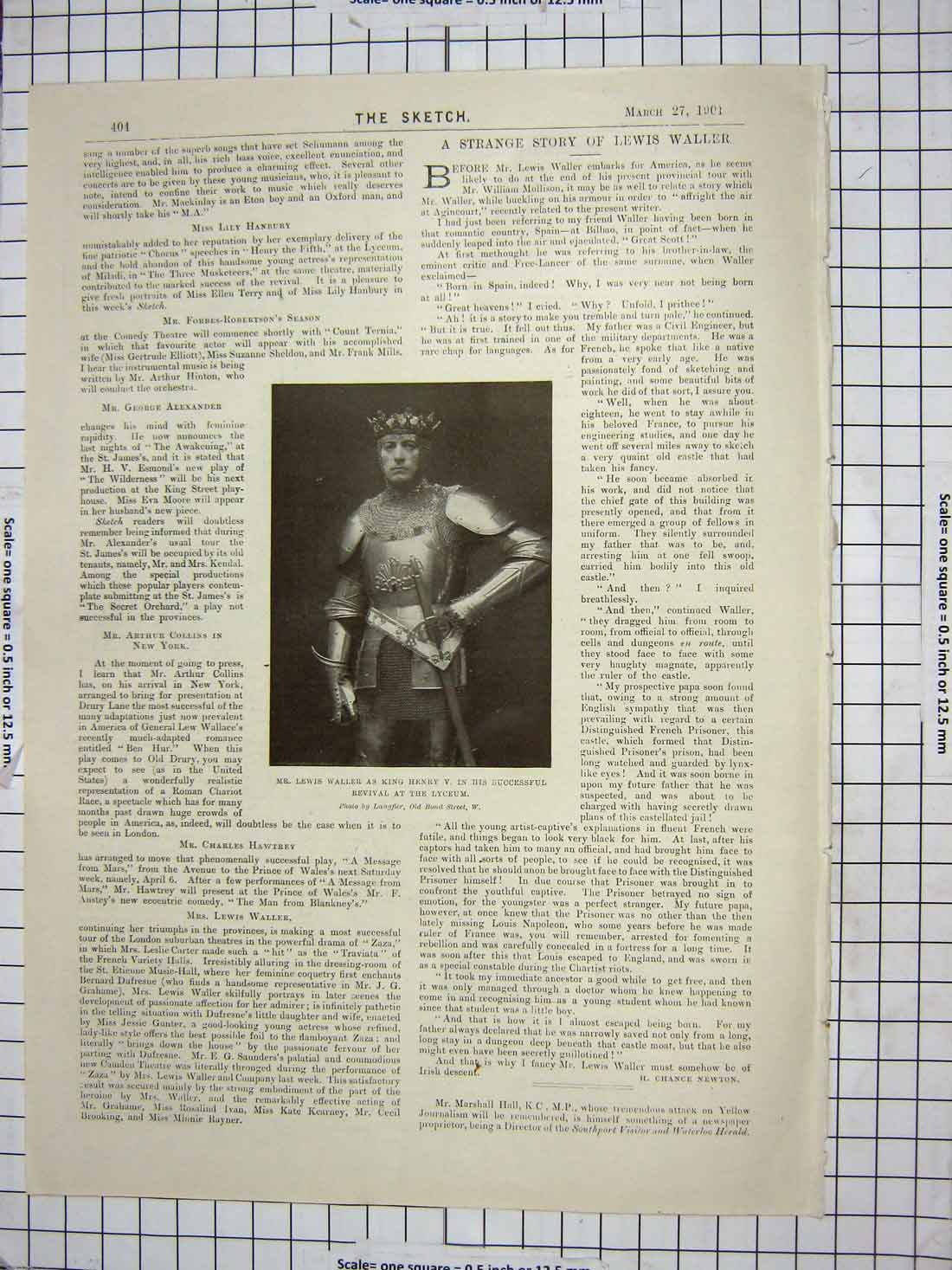 Original Old Antique Print Lewis Waller King Henry Theatre Kate Rorke Elliot