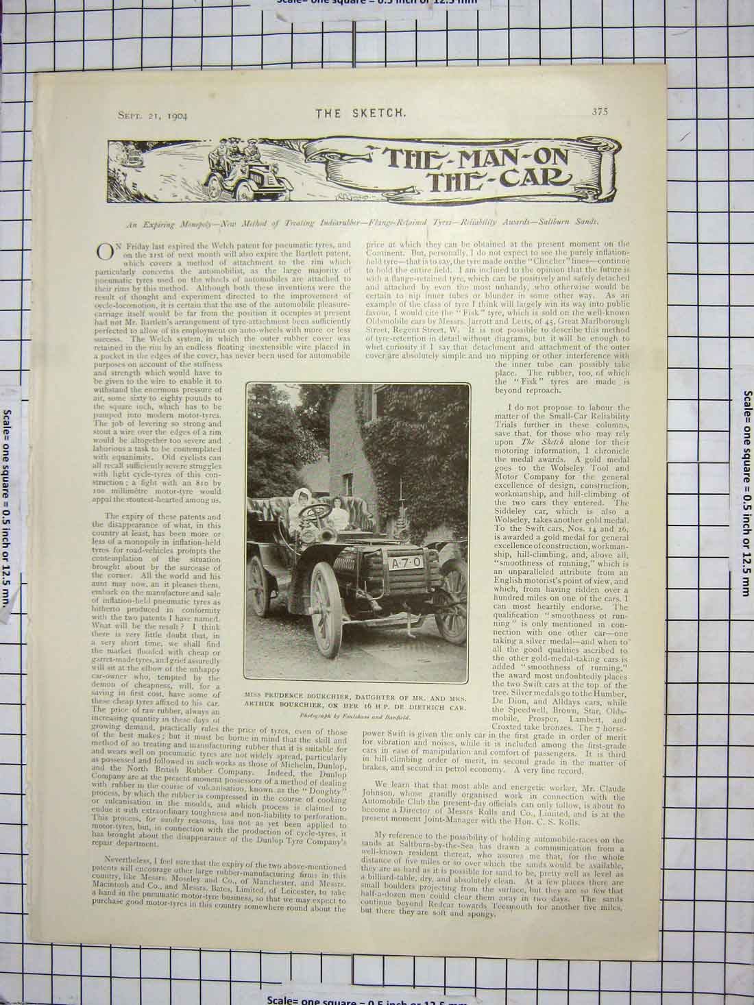 Original Old Antique Print Prudence Bourchier Dietrich Car Coaching Dover Hill