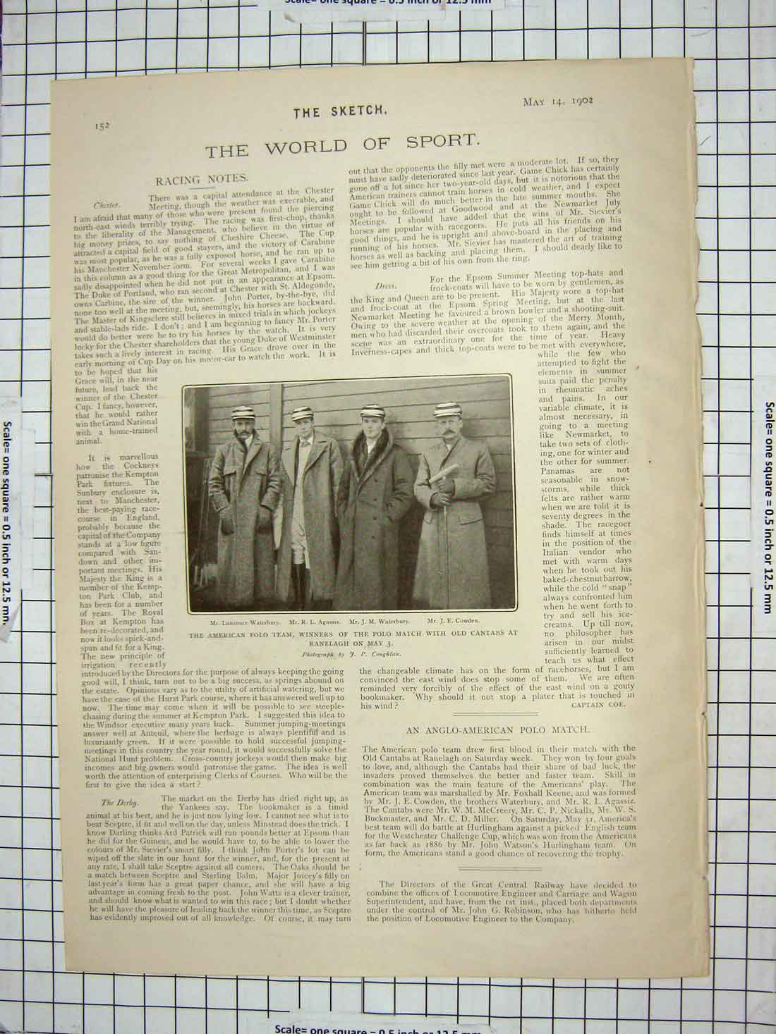 Old Antique Print American Polo Team Cantabs Ranelagh Brown-Potter Car