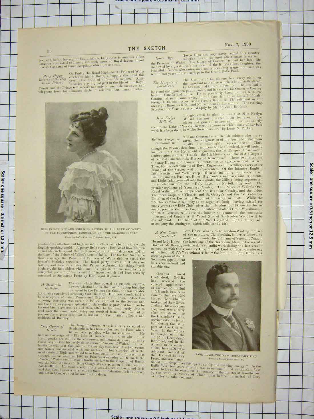 Old Antique Print Evelyn Millard Earl Howe Theatre Prince Victor Africa