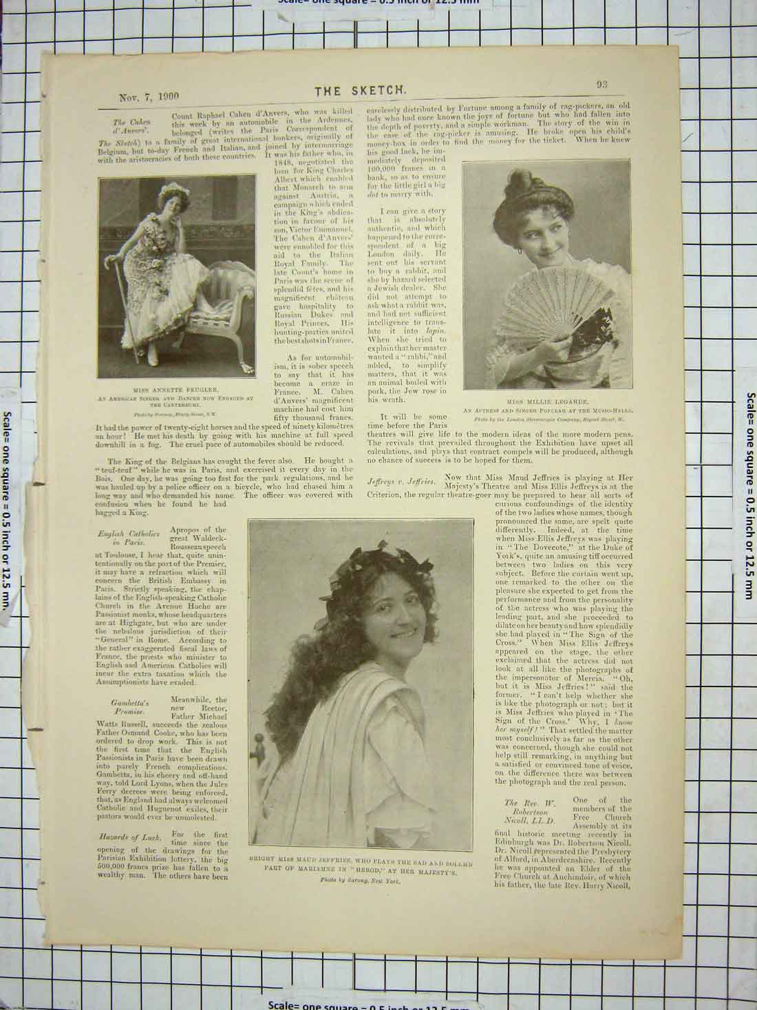 Antique Old Print Annette Feugler Legarde Jeffries Theatre Yardley Hervyn