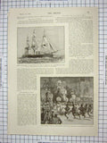 Old Antique Print Ship Bacchante Duke Cornwall Prince George Kandy Fiji
