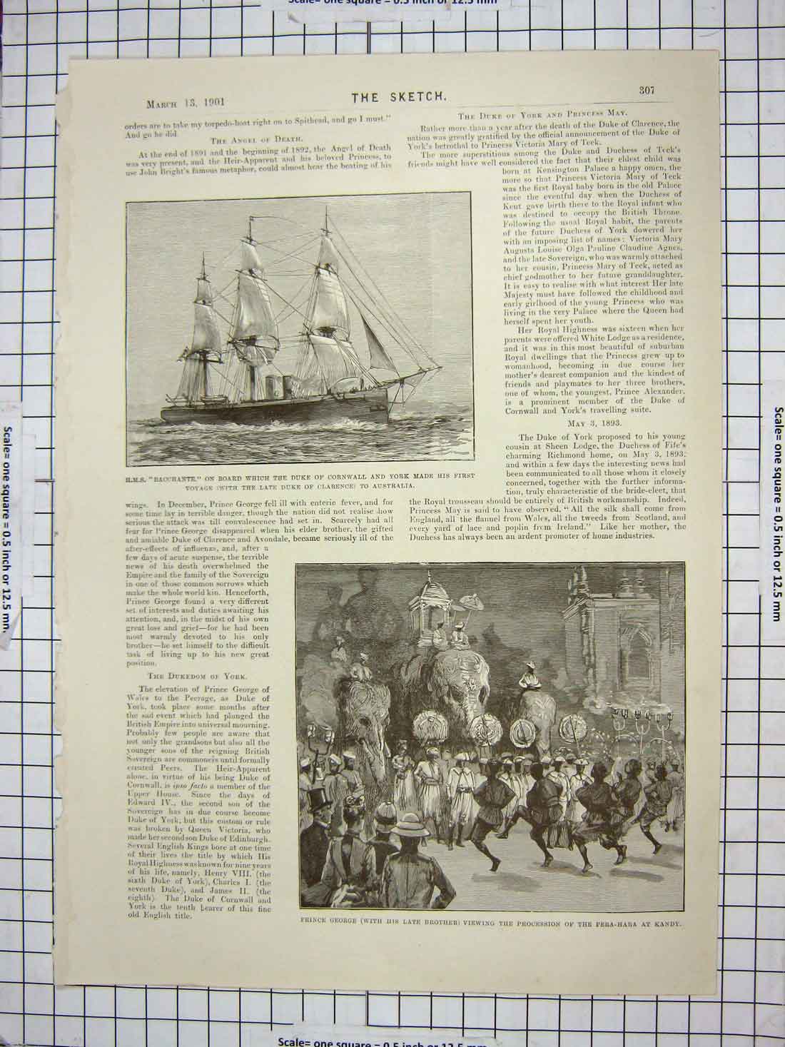 Old Antique Print Ship Bacchante Duke Cornwall Prince George Kandy Fiji