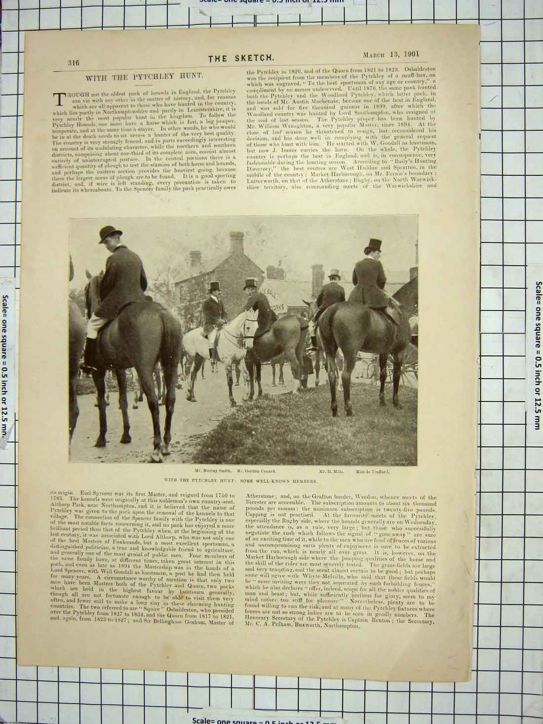 Original Old Antique Print Pytchly Hunt Smith Cunnard Mills Duke Cornwall York