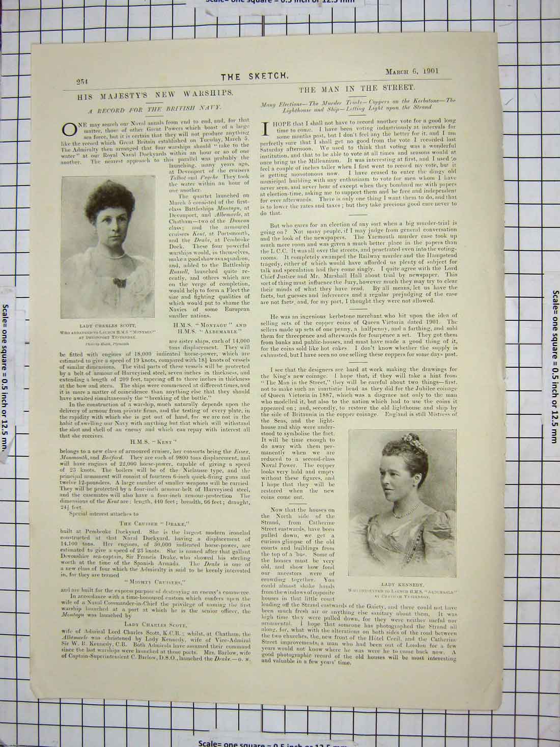 Old Antique Print Lady Charles Scott Kennedy Ship Kent Montagu Devonport