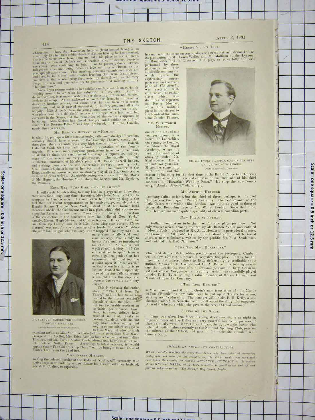 Original Old Antique Print Whitworth Mitton Tenor Helmore Franchon Thompson