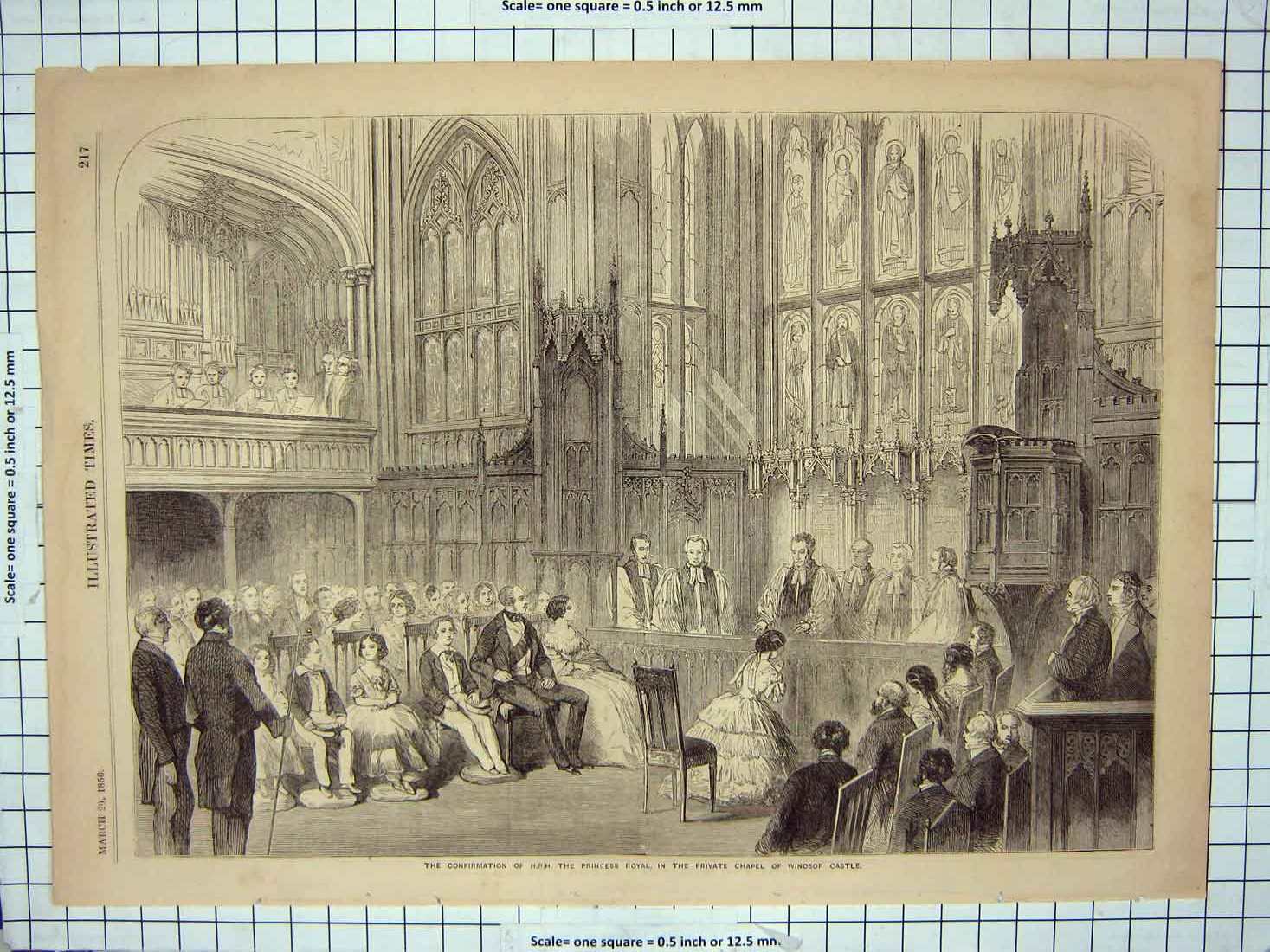 Old Antique Print 1856 Confirmation Princess Royal Chapel Windsor Castle 19th
