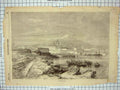 Original Old Antique Print 1860 View Cantania Architecture Ships Boats Italy